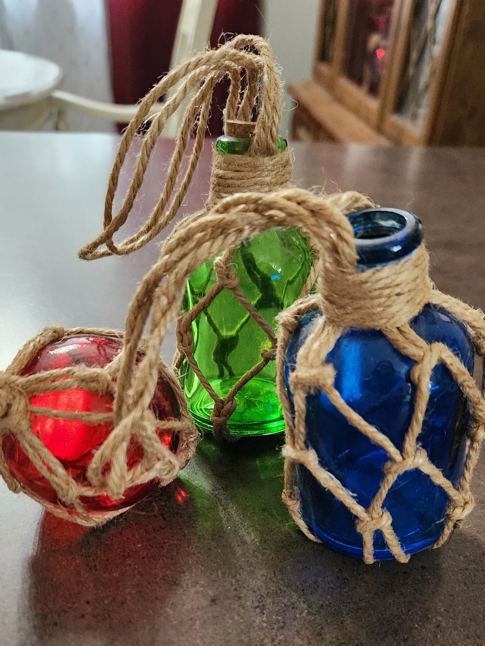 Vintage Style Glass Floats Nautical Decor Blue Green Red Net